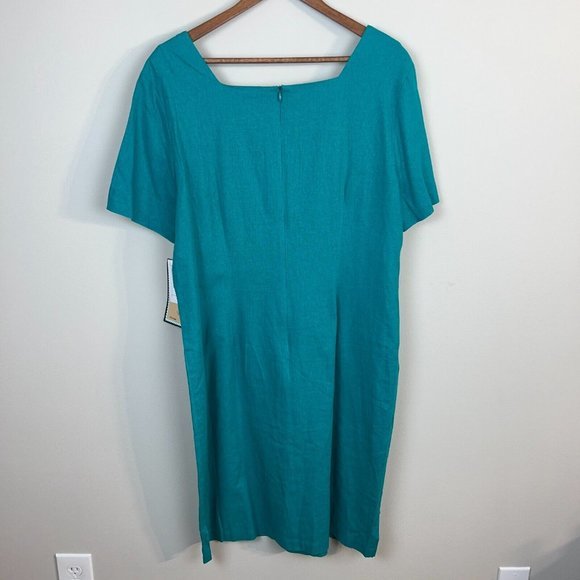 Country Concepts‎ Dress Large Teal Green Linen Cotton Midi Shift Lighthouse New - Picture 3 of 12